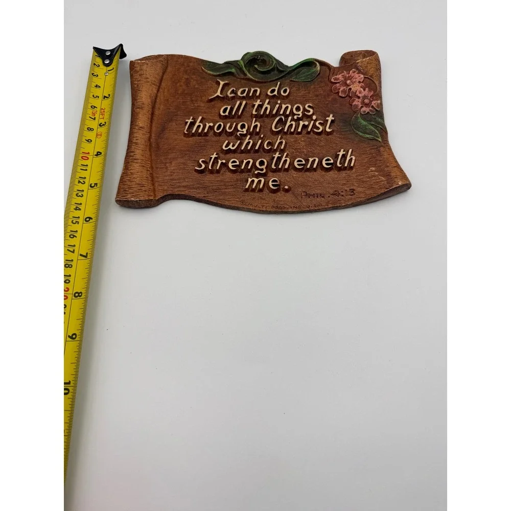Vintage Multi Products Inc Philippians 4:13 Faux Wood Scroll Wall Plaque USA